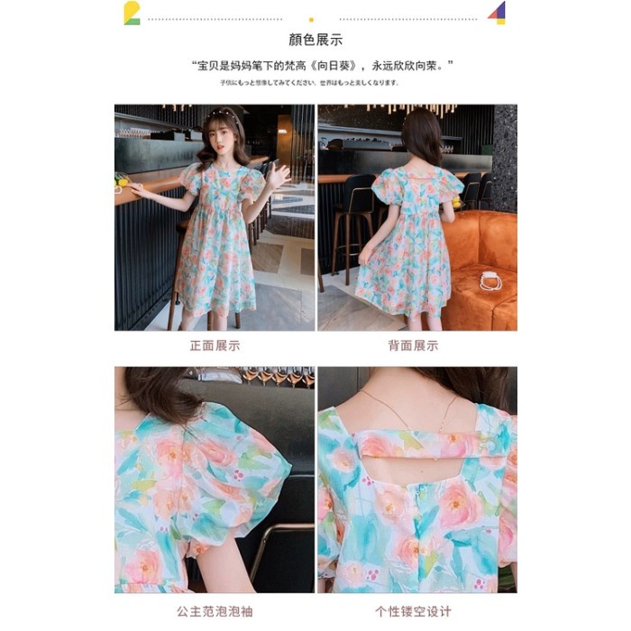 Dress Anak Rose Bloom Impor, Gaun Anak Lengan Balon