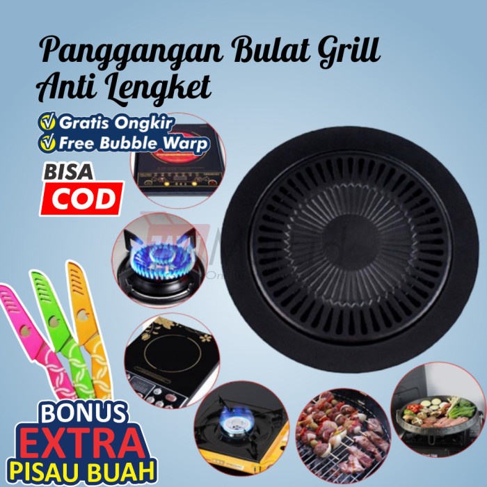 Grill Pan  Teflon Smokeless Barberque 32cm tahan karat barbekyu anti lengket alat pemanggang besar d