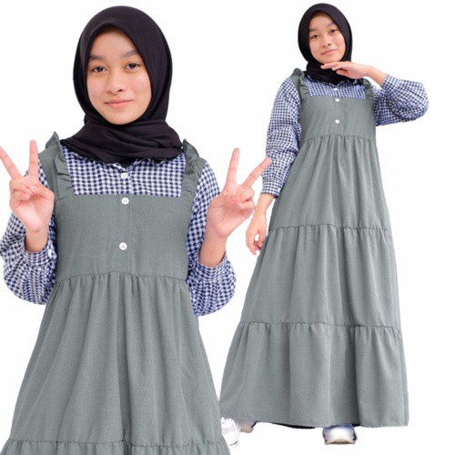 gamis anak gamis remaja terbaru dress anak tanggung baju muslim remaja perempuan - Abu-abu(J5N5) gam