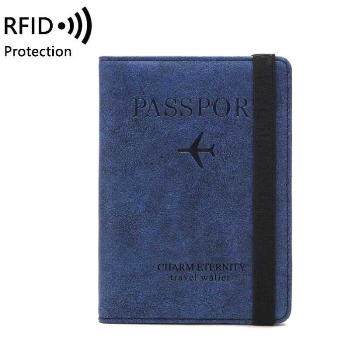 dompet Dompet Pasport Cover Kulit Kartu Card Holder Wallet Rfid Paspor Pria - Biru(A4C7) bisa cod do