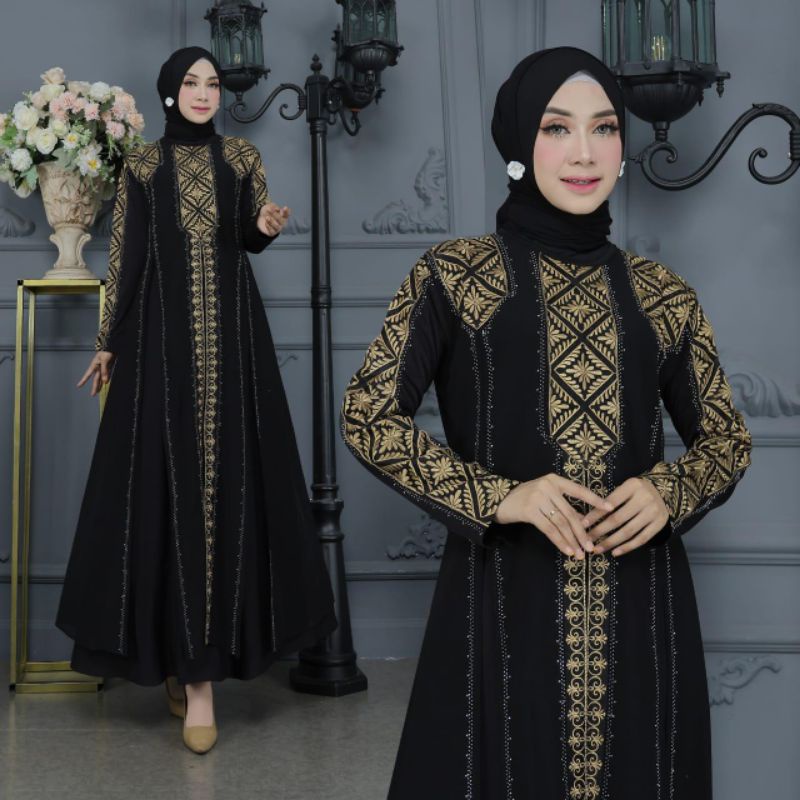 GAMIS ABAYA TURKEY BORDIR SULTAN MEWAH HITAM DAN WARNA