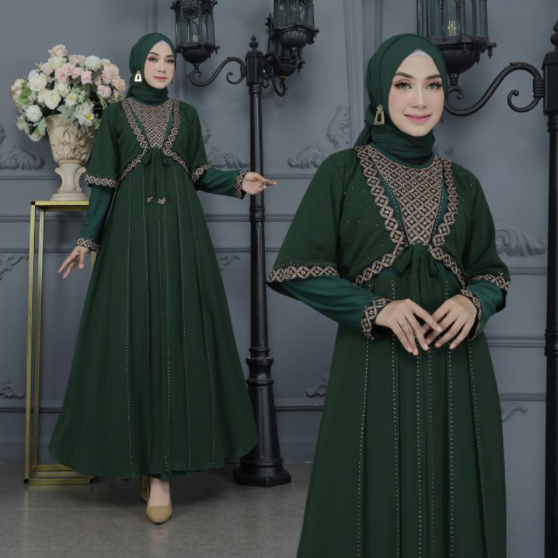 GAMIS ABAYA TURKEY BORDIR NADINE COKLAT SILVER