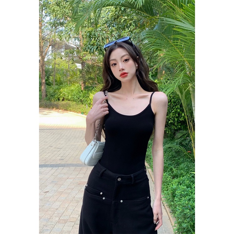 ▲◊#COD Suhao hitam backless tanpa lengan one-piece T-shirt perempuan musim panas hot girl sexy inner membangun slimming vest top bottoming shirt