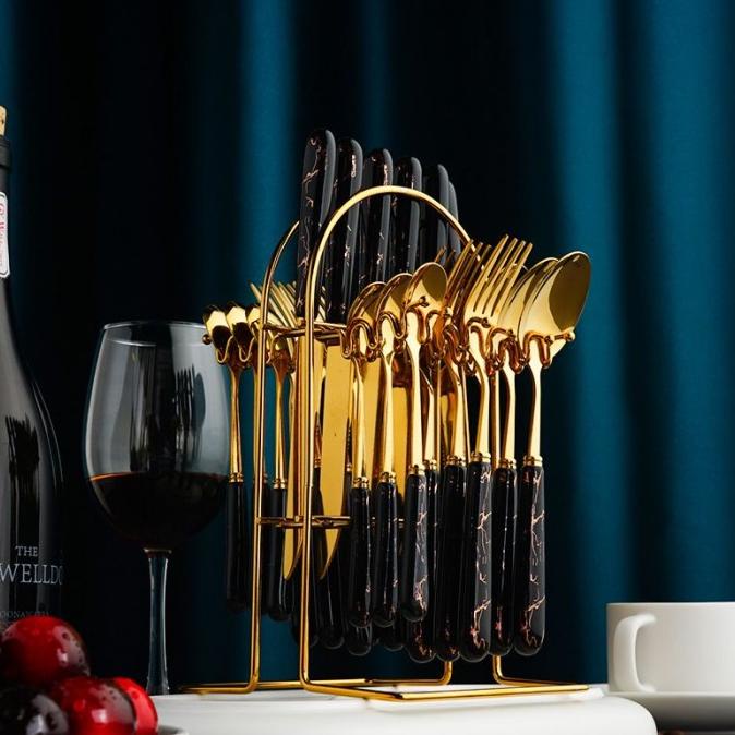 Cutlery Set Marble Arya Alat Makan Set Sendok Garpu Pisau Marble