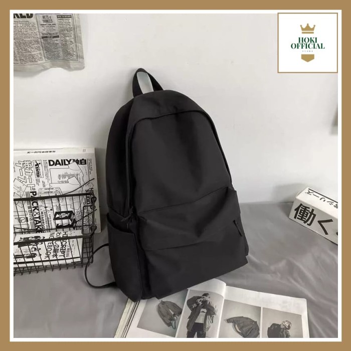 Tas ransel Ransel Polos Wanita Pria Tas Sekolah Warna Hitam Polos Tas Sekolah SMA(Z8M3) ransel pria 