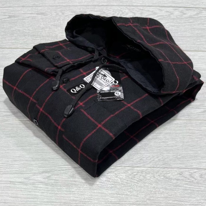 Kemeja Pria KEMEJA FLANEL HOODIE PRIA PREMIUM HIGH QUALITY M L XL - art 6, XL(L8I4) Kemeja Polos Pri