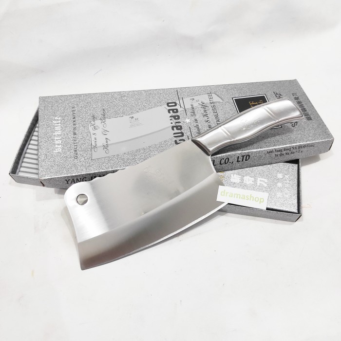 Pisau golok lebar gagang metal 7in 7 in inch A7Y8 Alat Masak Daging Baja Perlengkapan Kekinian Murah