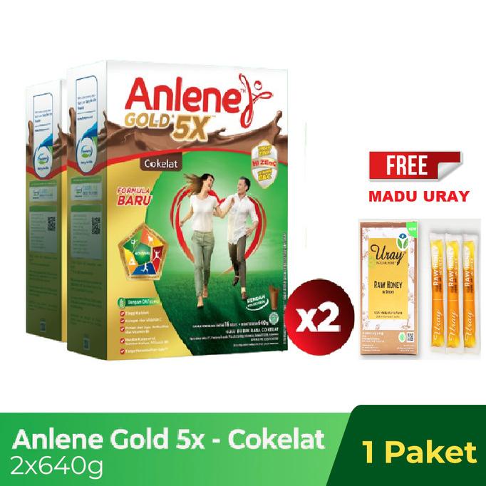 

Anlene Gold 5X Susu Bubuk Dewasa Cokelat 2 x 640g Free Madu Uray ---NEW---