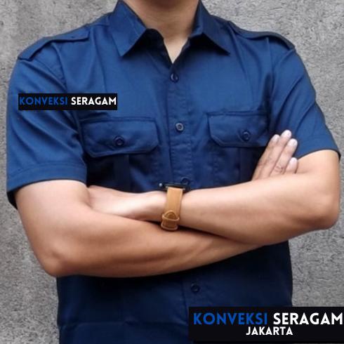 PDL Baju Kemeja Seragam Kerja Pakaian Dinas Lapangan Navy Bordir
