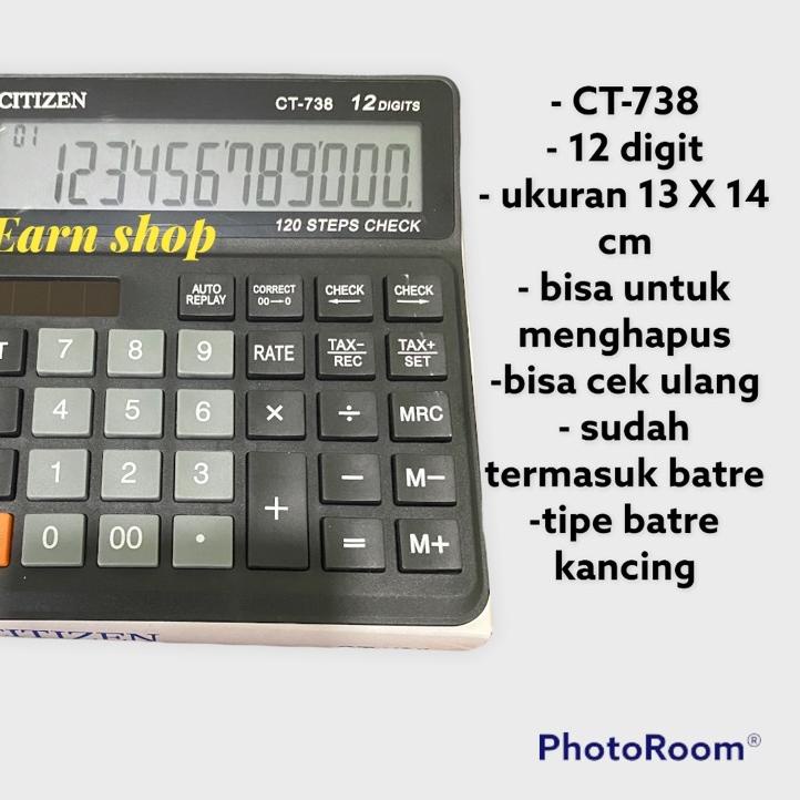 

&6MHD1-H Kalkulator Citizen CT-738 12 digits Kalkulator Dagang Citizen CT 738 819ღ