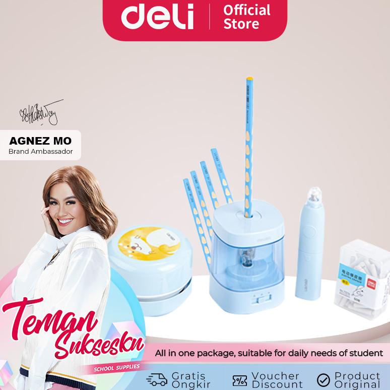 

DELI ELECTRIC STATIONERY SET / SET ALAT TULIS ELEKTRIK RAUTAN PENGHAPUS VACUUM PENSIL 5 IN 1 33303A .