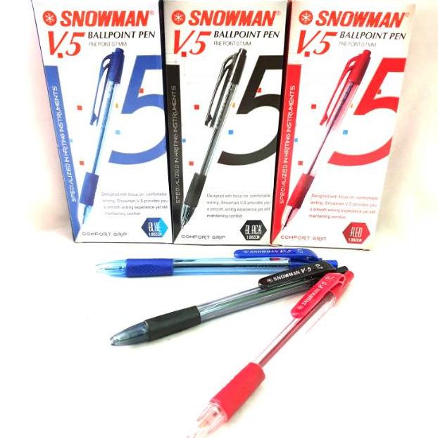 

(ISI 12)PULPEN/BOLPEN/BALLPOINT/BALLPEN CETEKAN SNOWMAN V5 (HITAM/MERAH/BIRU) 0.7MM .