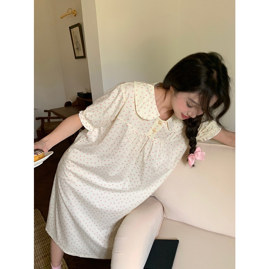 ☇▫✺stelan baju tidur wanita Xinbangbang Homedress summer new cute cherry doll collar pajamas women s suit breathable thin nightdress #COD baju tidur wanita bahan kaos