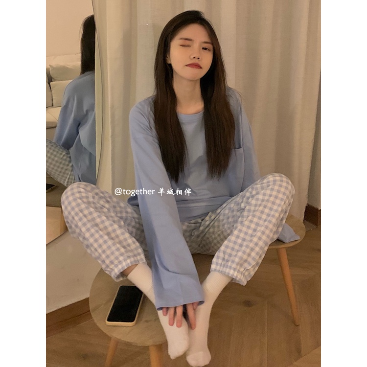 ✕stelan baju tidur wanita Korean ins style Hyuna pajamas women s summer short-sleeved cotton net red spring and autumn trousers can be used outside home service suit #COD baju tidur wanita bahan kaos