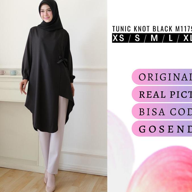 Tunik wanita muslim tunic hitam polos ld 110cm real pict KNOT M1179