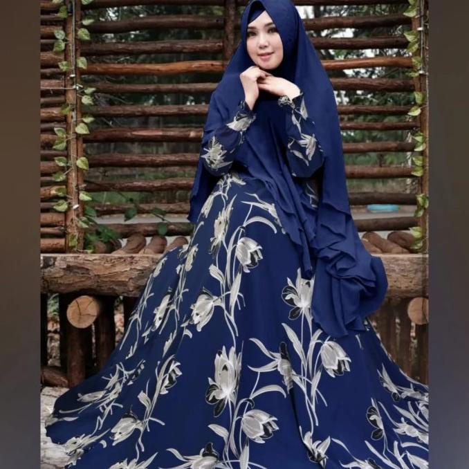 gamis syari terbaru set khimar ceruty gamis monalisa busui set hijab
