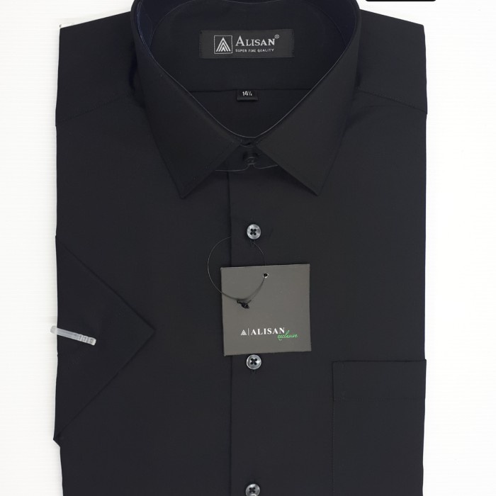 kemeja pria ALISAN ORIGINAL Kemeja Pria POLOS REGULER Lengan Pendek HITAM - Hitam, no 14.5 = S(F6R2)