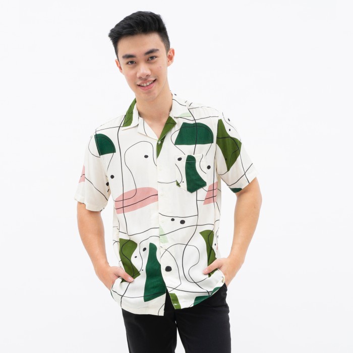 kemeja pria Kemeja Pantai Pria Baju Hawai Rayon Printing Full Print Motif Hawaii - A5, M(N1F7) kemej