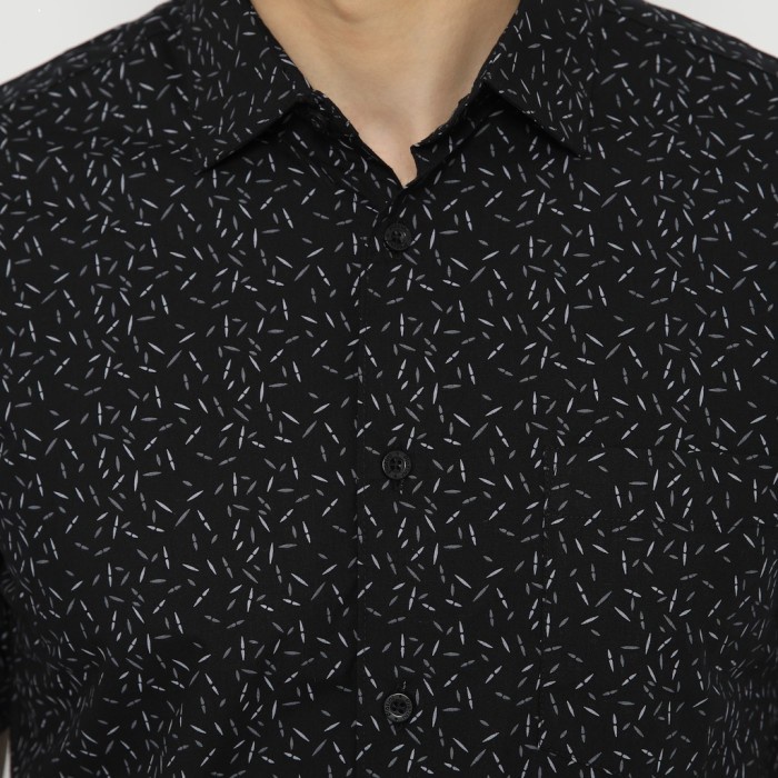 kemeja pria Platini Kemeja Motif Pria Lengan Pendek Hitam 132132 - M(O7W0) kemeja pria dewasa lengan