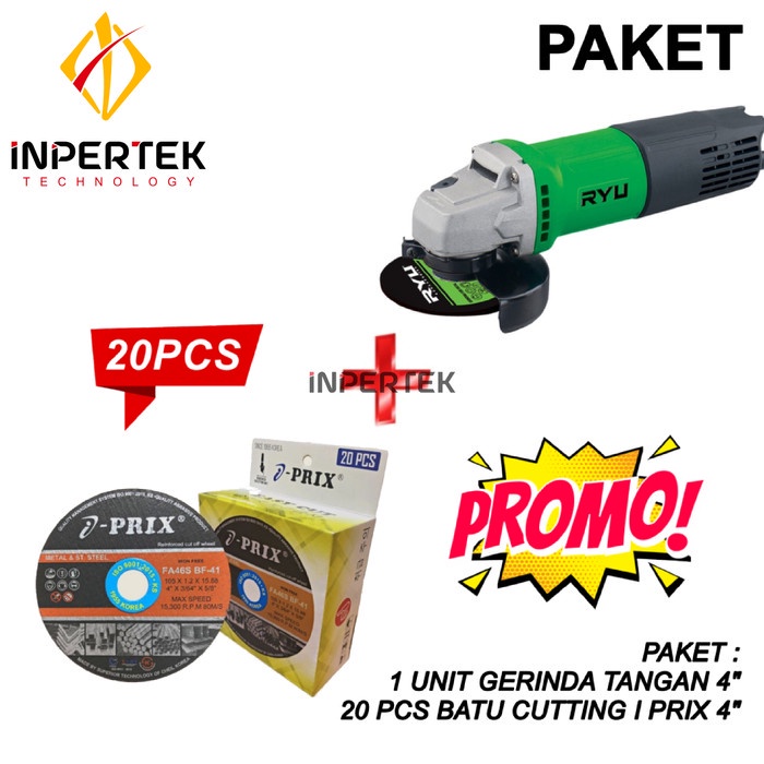 Paket RYU Mesin Gerinda Tangan 4 Inch RSG 100 + Batu Gerinda I Prix 4"