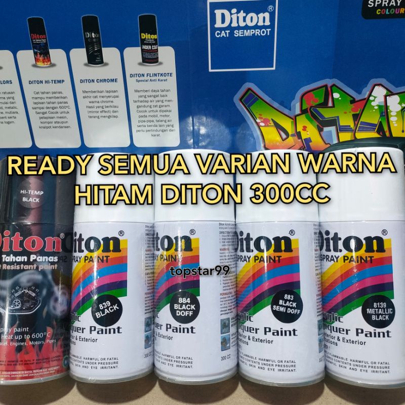 Pilok Cat Diton Ready Berbagai Warna Hitam Black Glossy Doff Metalik 839 883 884 8139 Hitemp Black 300cc