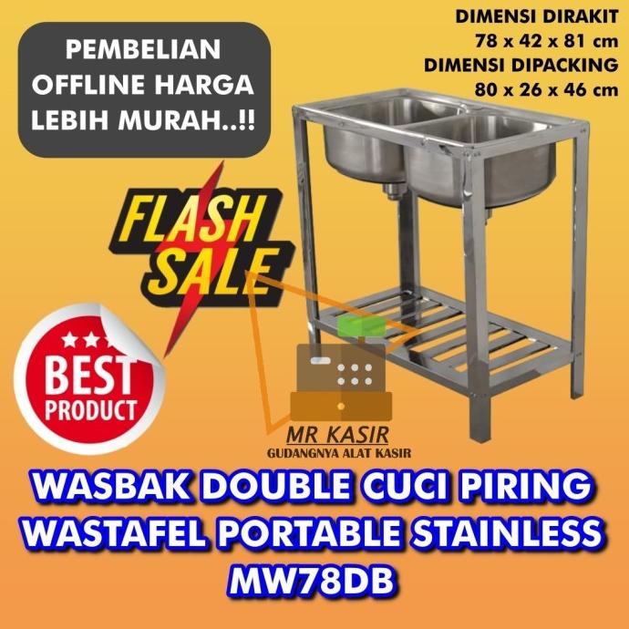 WASBAK DOUBLE CUCI PIRING WASTAFEL PORTABLE STAINLESS MW78DB MW 78 DB