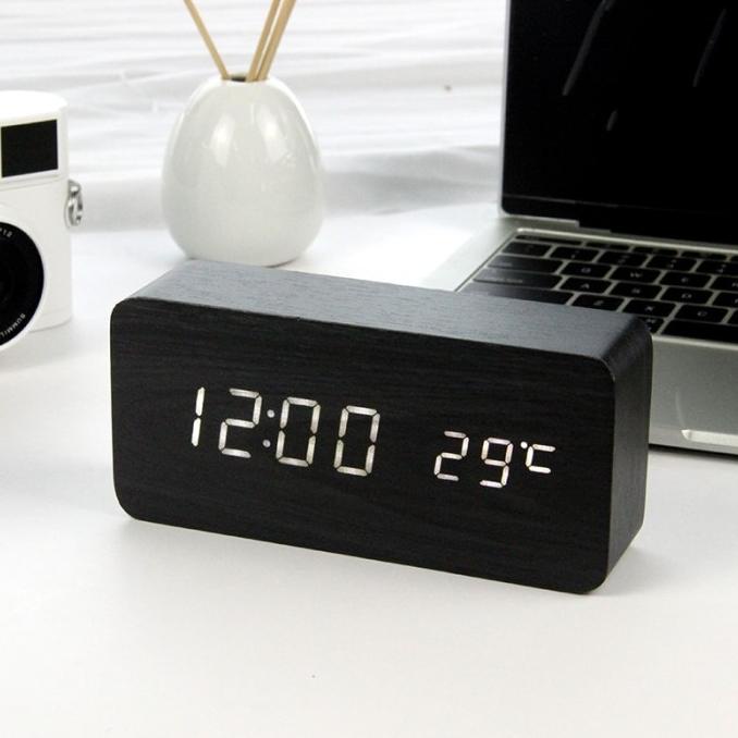 Jam Meja Kayu Led Digital / Digital Wood Wooden Smart Alarm Clock