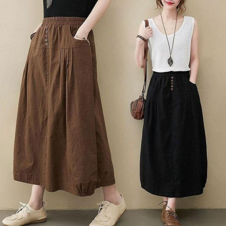 Miliki ROK BAHAN KATUN RAMI HITS OOTD - Rok Panjang - Rok Bahan Kekinian - Rok Bahan Linen-Rok Kekin
