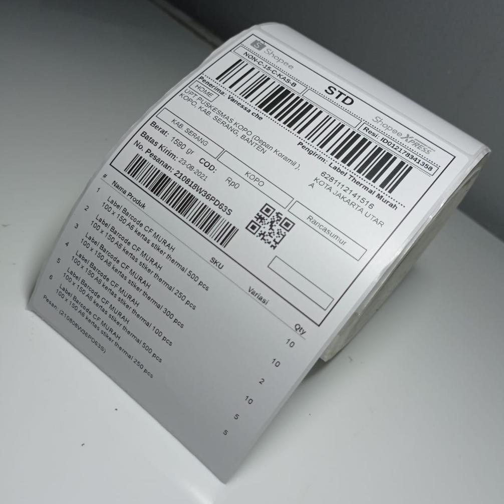 

Terbaru - Label Bare 100 x 150 A6 kertas stiker thermal 250 pcs ,,