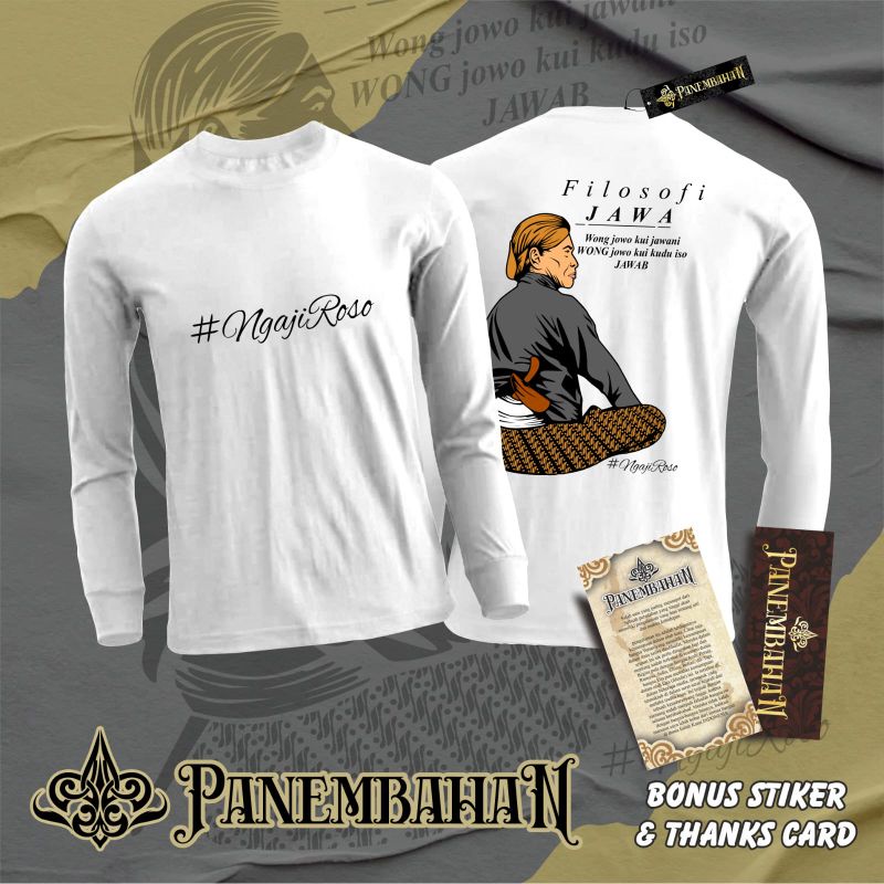 Panembahan Kaos Jawa Ngaji Roso Lengan Panjang 2 Warna Hitam Putih Cotton Combed Sablon Thrist Overs