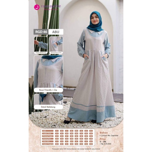 Gamis Katun Muslimah Rauna RGD 46 ABU HIJAU COKLAT Sarimbit keluarga Rauna RGD 46 HIJAU ABU COKLAT