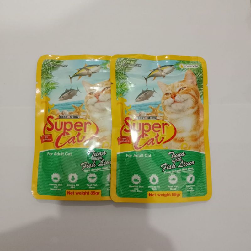 Super Cat Sachet Tuna whit fish liver 85gr 12pcs, Makanan basah-SUPER CAT