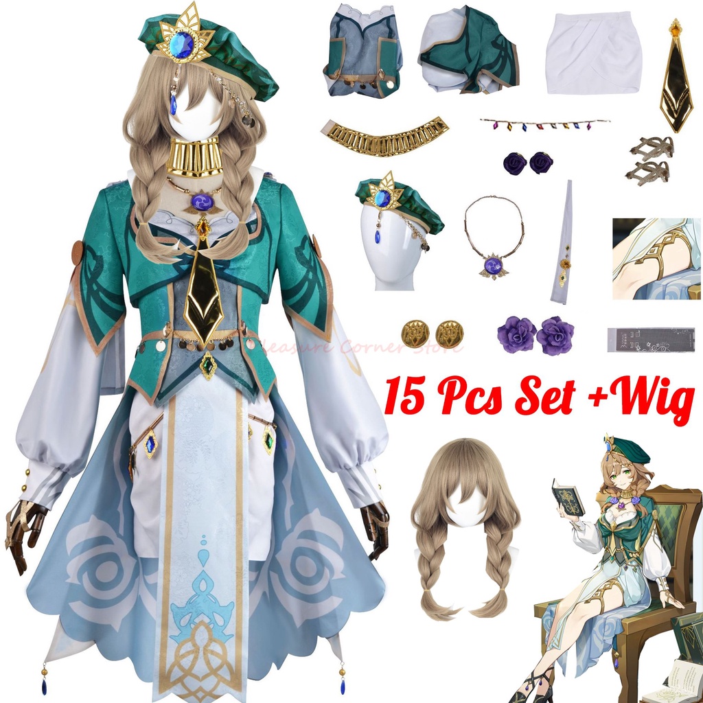 【Size XS-3XL】A Sobriquet Under Shade Lisa Cosplay Costume 15Pcs Game Genshin Impact Lisa New Skin Co