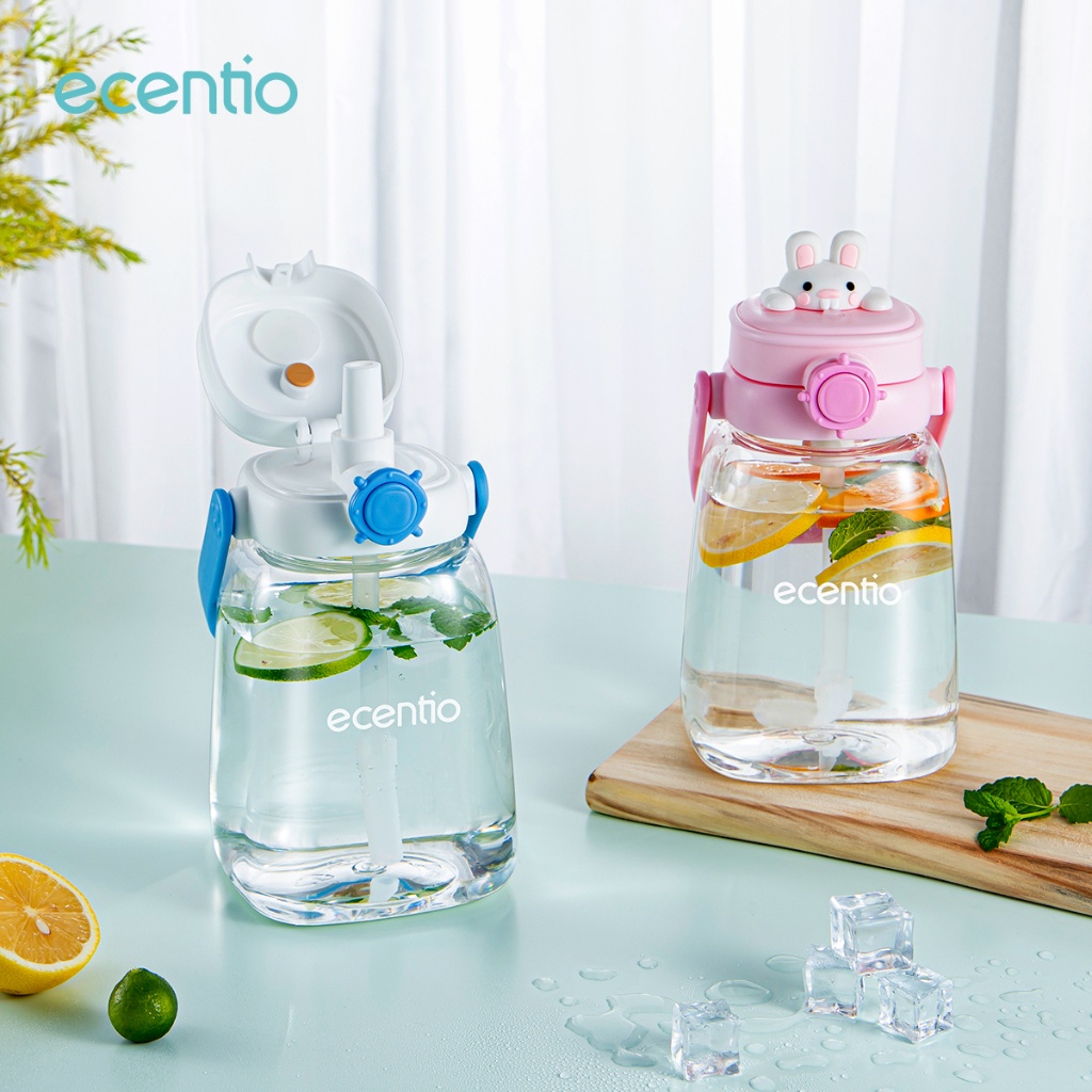 ecentio Botol tumbler Minum Anak Sedotan 1.2 L Lock Design Anti Bocor portable handle tali 3D Cartoon BPA FREE