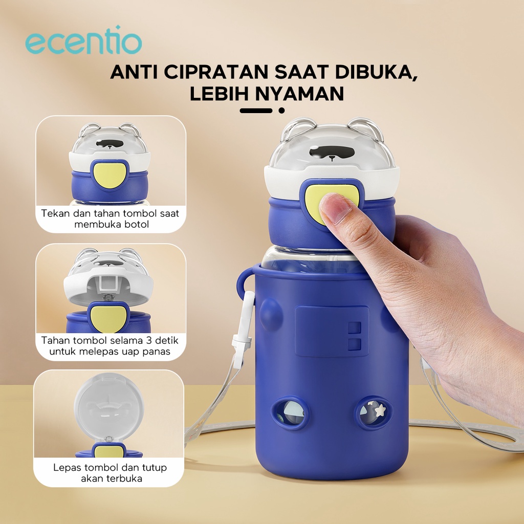 ecentio tumbler minum anak sedotan 600ml dan tas silikon portable/botol minum Anti Bocor Tahan Jatuh/BPA Free