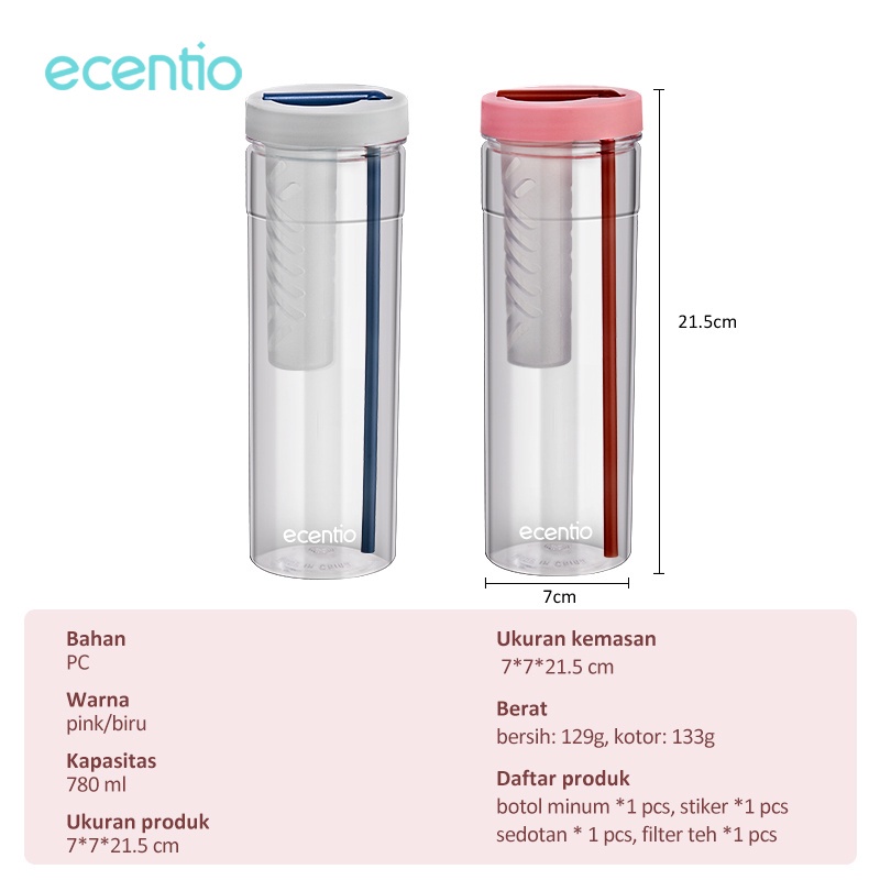 ecentio Botol minum sedotan 780ml sticker DIY Dilengkapi filter bottle minum big size tumbler minum Sport Besar