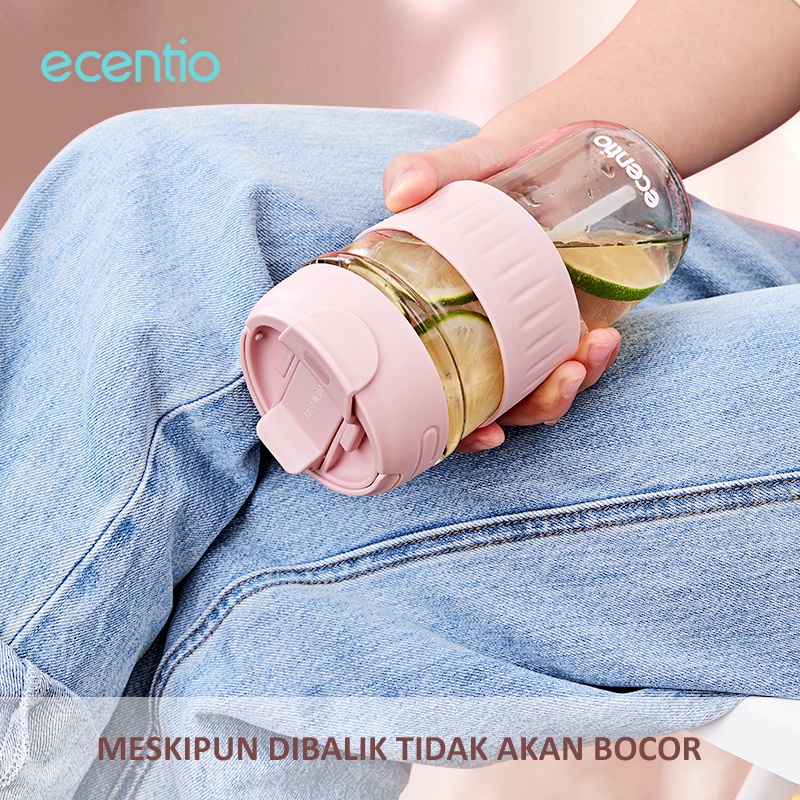 ecentio botol minum anak sedotan kaca 500ml korean/tumbler minum portable/Tempat Minum Gelas Pink/Hijau/cangkir kopi