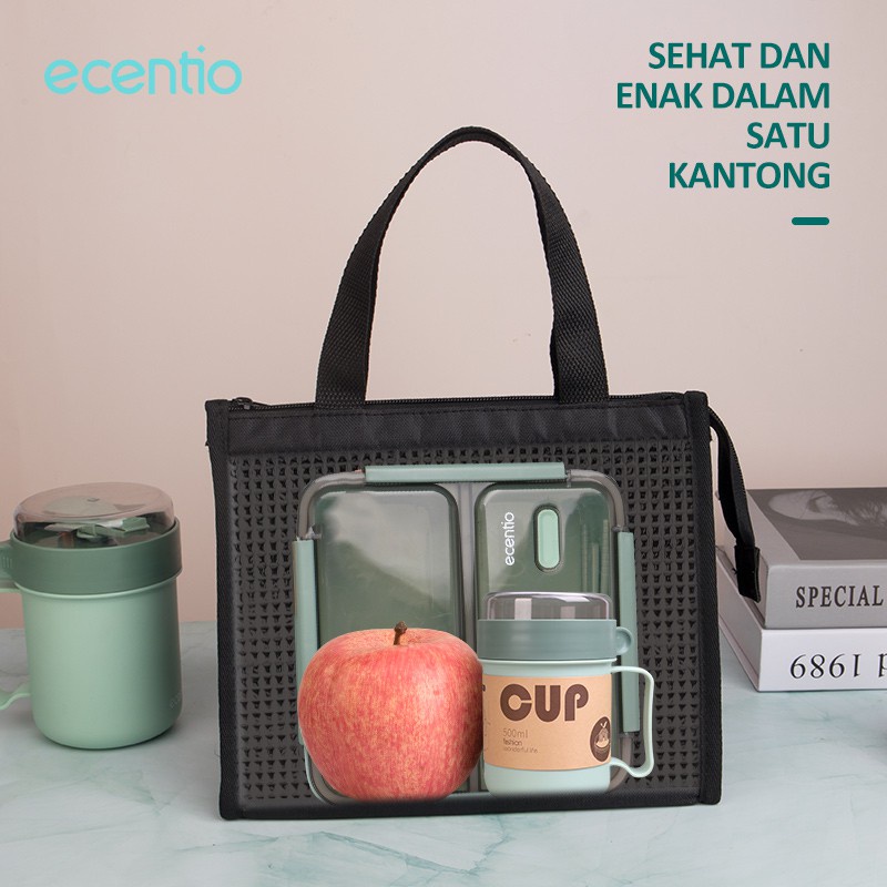 ecentio tas tote alumunium foil kecil hitam/tas makan siang portabel/hitam/gaya sederhana