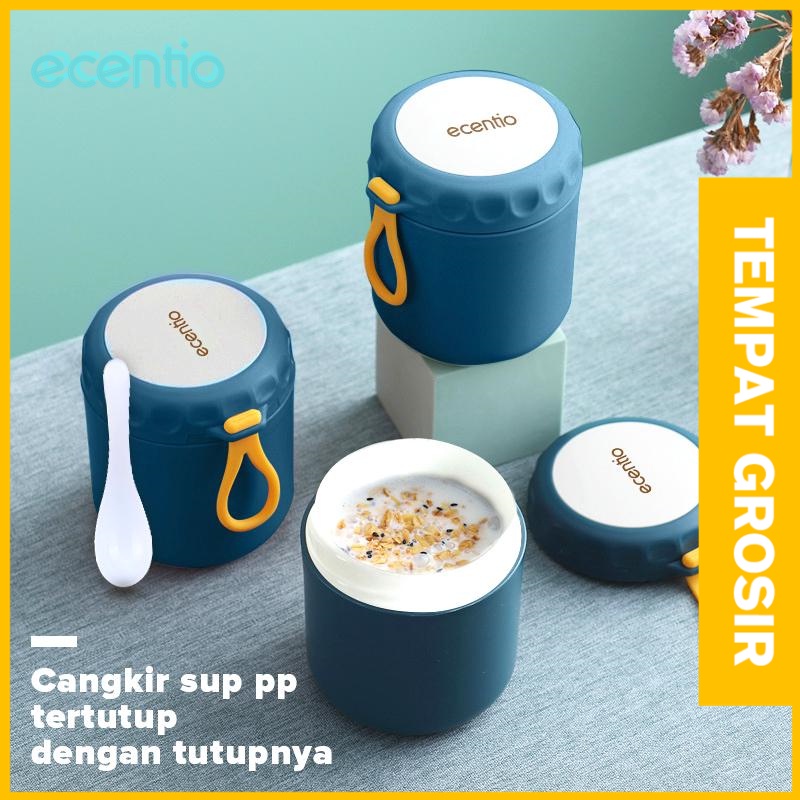 ecentio 400ml Cangkir sup Anti Tumpah Tempat sup Portable  termos sup/Free Sendok BPA FREE mpasi bubur es Buah