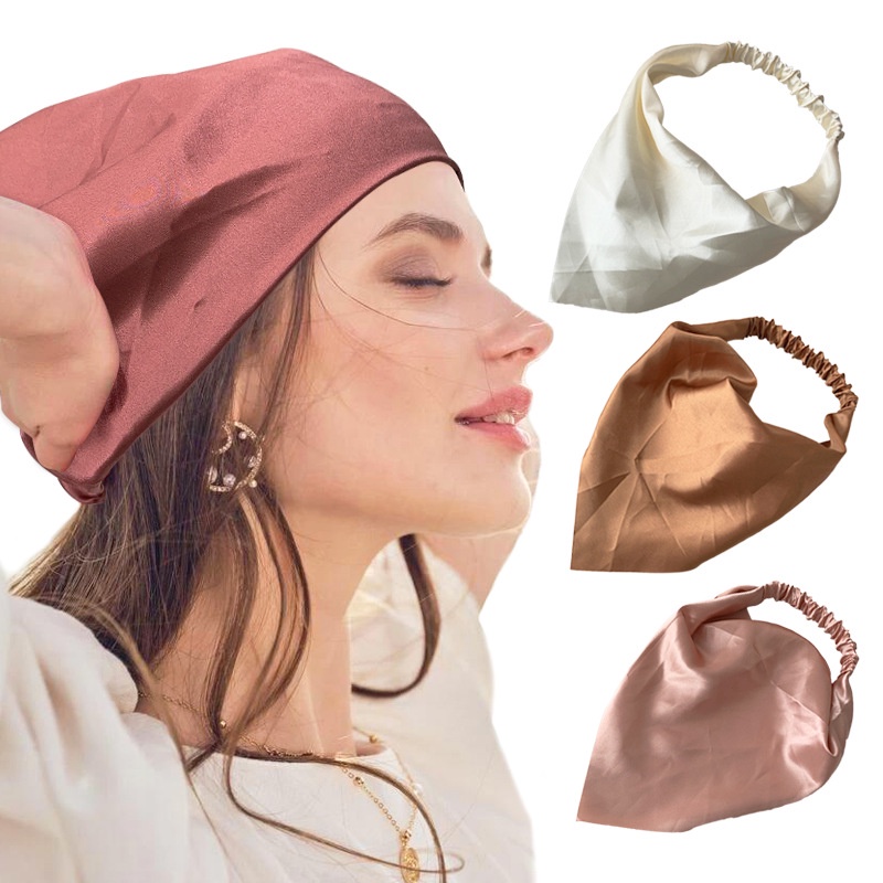 Bando Bandana Turban Elastis Scraft Multifungsi Korea Fashion Wanita Hair Aksesoris Rambut Bohemia Headband / Headband Triangle Woman Scraf Bahan Satin dan Katun Motif Polos Wanita