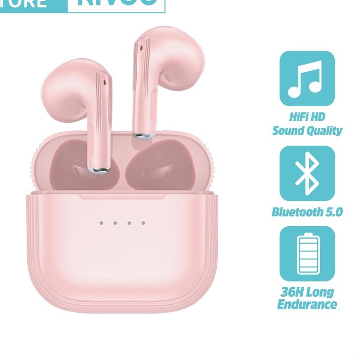 Cek KIVEE Headset Bluetooth Earphone Mini Pink Gaming music Noise Cancelling With Mic Wireless Earph