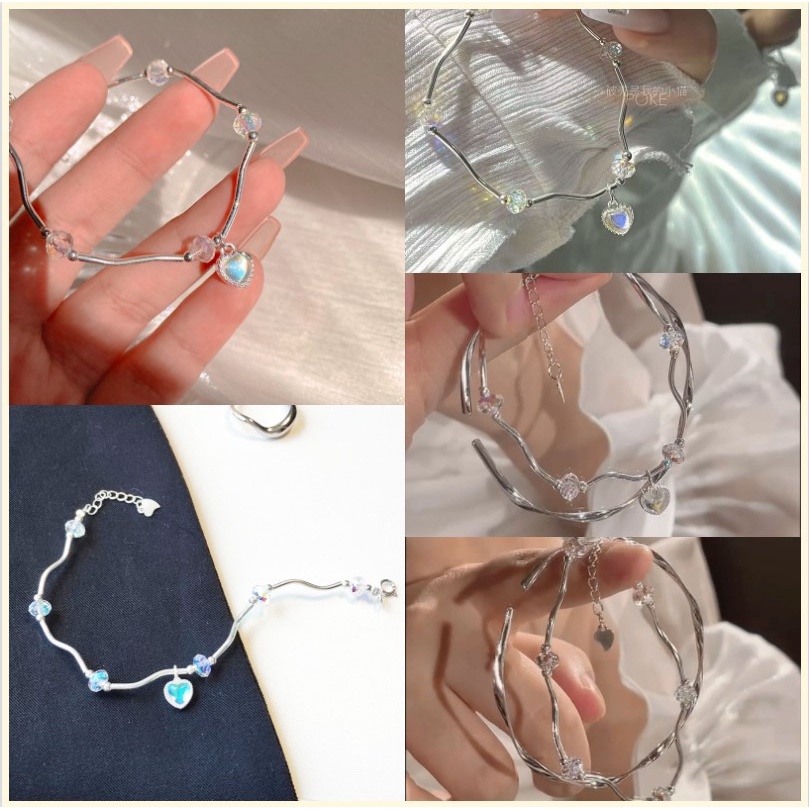 【Bayar di tempat】2023 Gaya Baru Korea Moonlight Stone Heart Bracelet Gelang Temperamen Sederhana Rasa Premium Desain Tidak Teratur