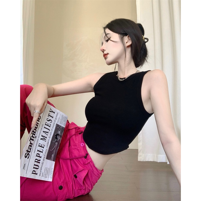 ❃♞celana wanita import mawar merah serut kasual celana wanita musim panas gaya amerika overall pinggang tinggi longgar lurus celana berkelompok celana lebar kaki celana celana wanita celana highwaist