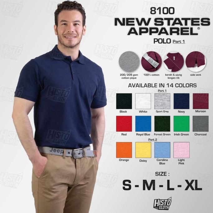 NSA Polo Premium Cotton 8100 New States Apparel S M L XL Original