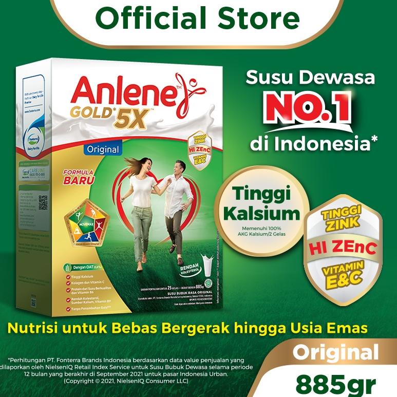 

8.8 Anlene Gold 5X Susu Bubuk Dewasa Original 885g - Nutrisi Tinggi Kalsium Untuk Tulang, Sendi, dan Otot