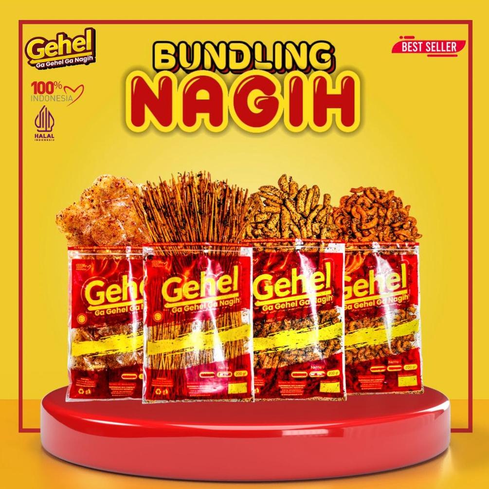 

56 Gehel Paket Bundling Nagih- Cemilan Mie Lidi,Kripca,Basreng,Makaroni ➨Dijual Murah