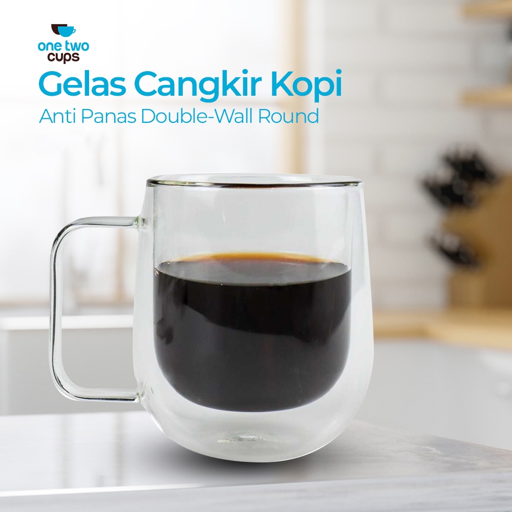 Gs8 One Two Cups Gelas Cangkir Kopi Anti Panas Double Wall Round 250ml Transparent Or-i