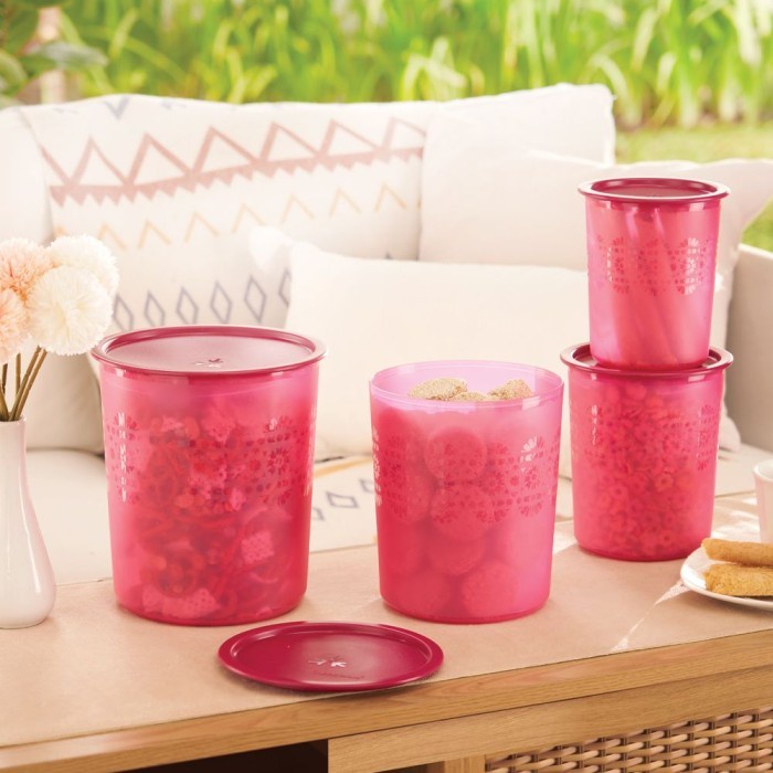 Octanita_Id- Tupperware Mosaic Canister Set(4) Toples Gift Box Kadolebaran[07]