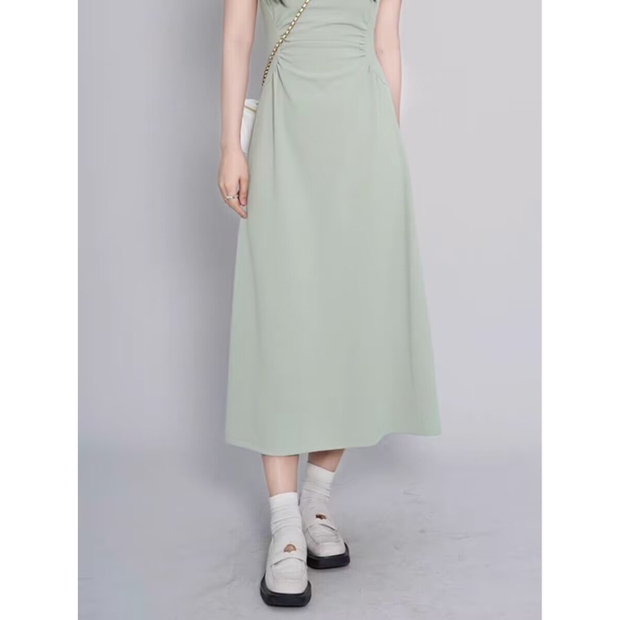 dress floral korea A Wild Berry Advanced Kecil2023Gaun Panjang Pengendali Pinggang Modis Berlipat Le