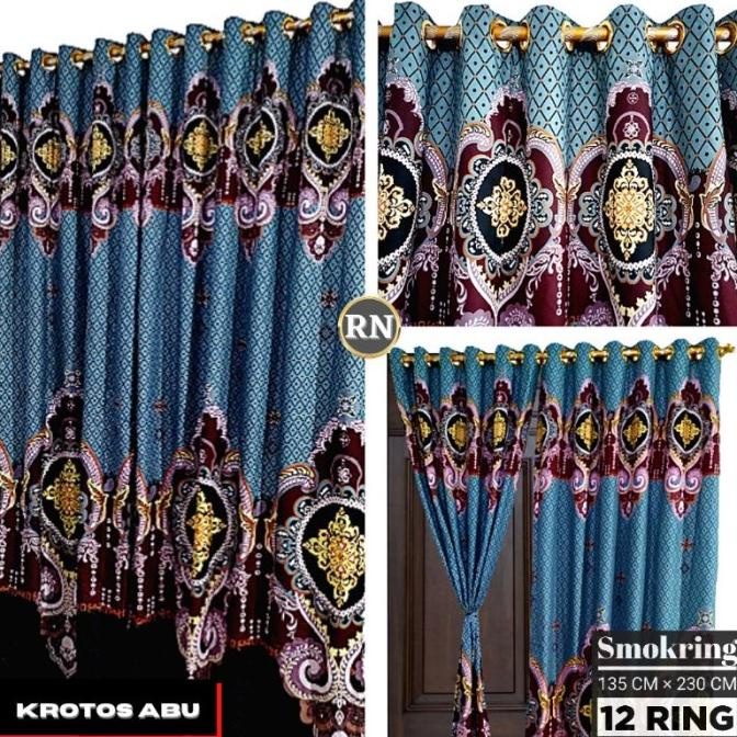 Tirai Batik Gorden Smokring 12 Ring Gorden Motif Batik Korden Bunga